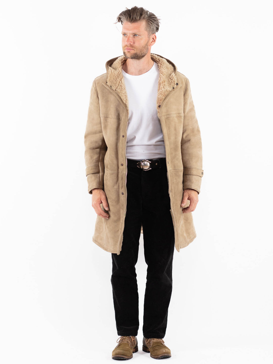 Vintage 90's Men Sheepskin Coat in BeigeZ1862