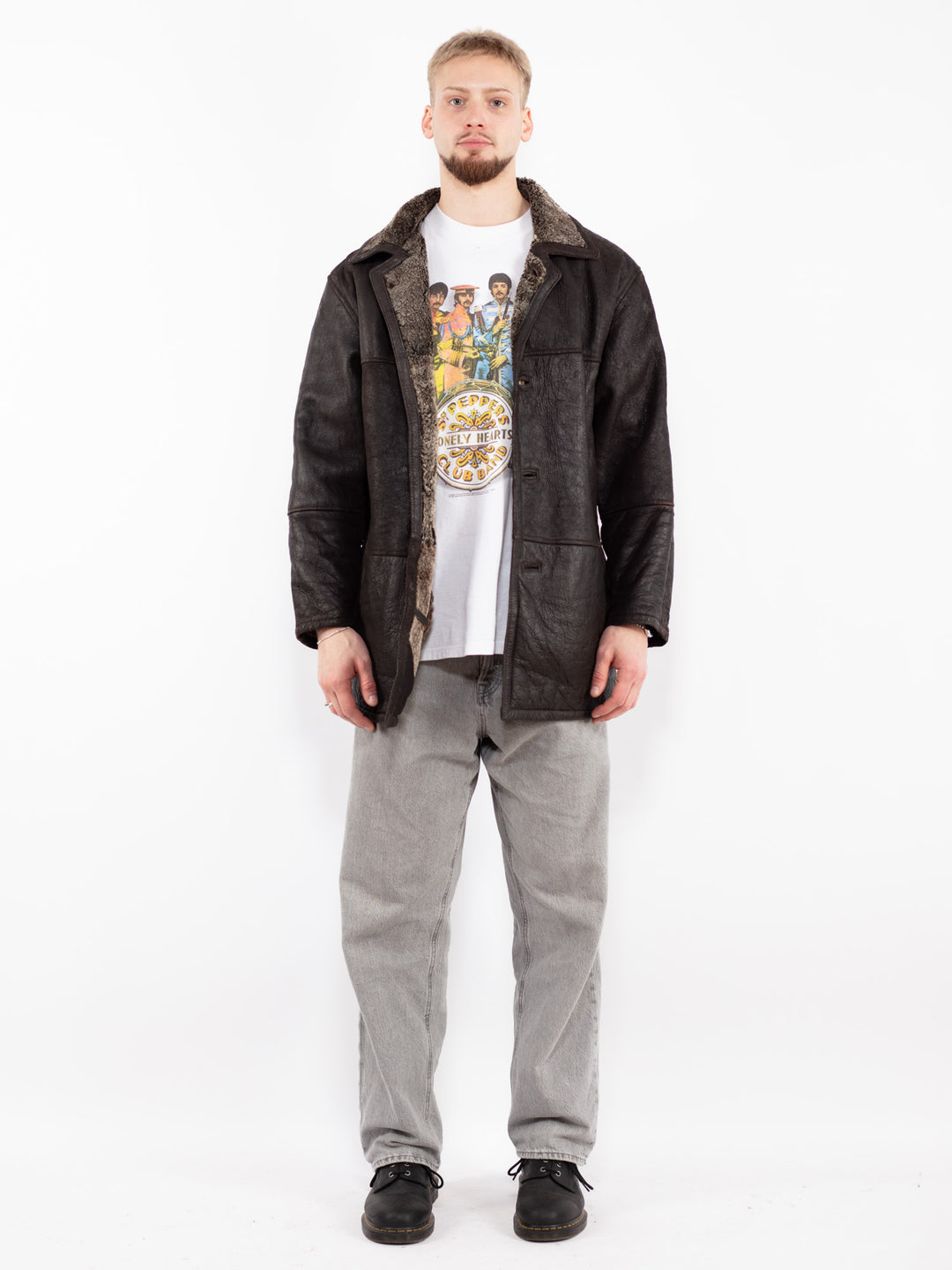 Vintage 90's Men Sheepskin Coat in Brown