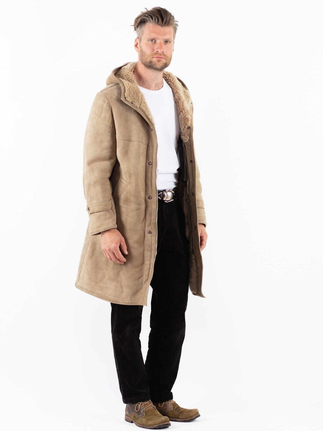 Vintage 90's Men Sheepskin Coat in BeigeZ1862