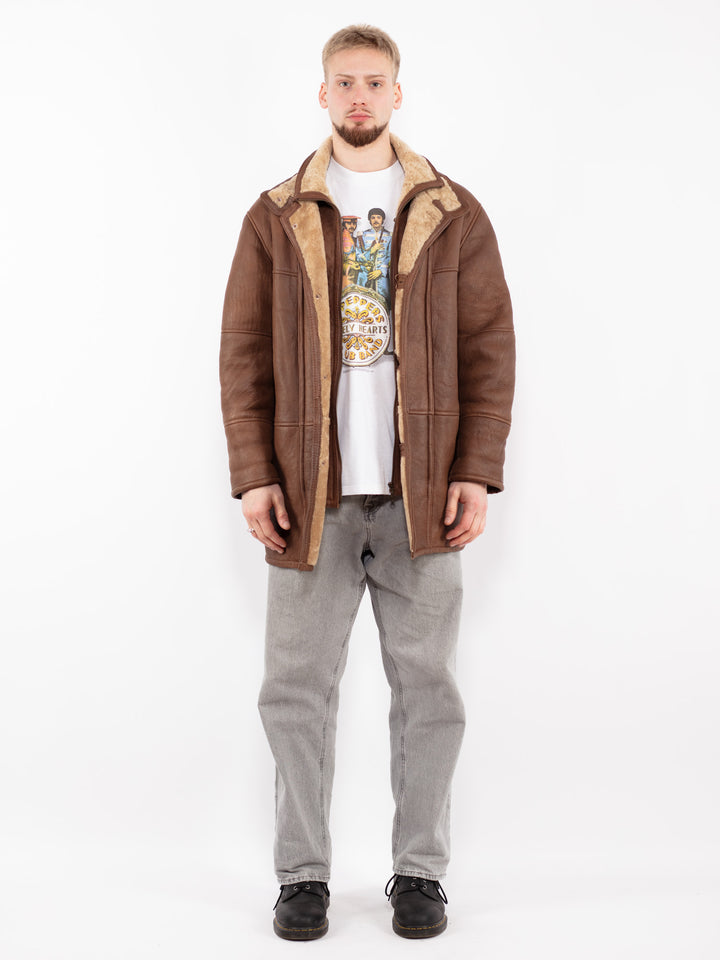 Vintage 90's Men Sheepskin Coat in Brown