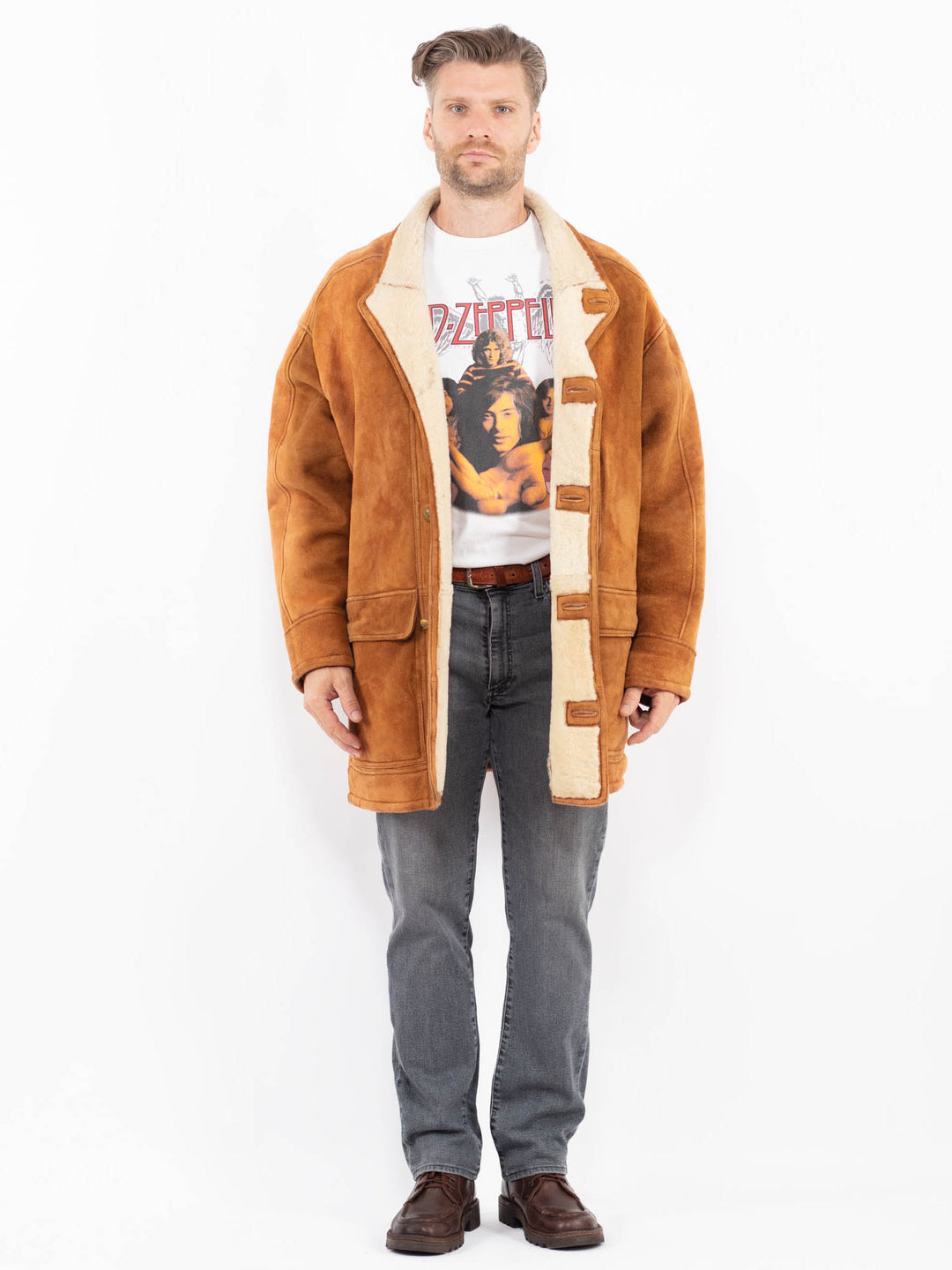 Vintage 90's Men Sheepskin Coat in BrownZ2088