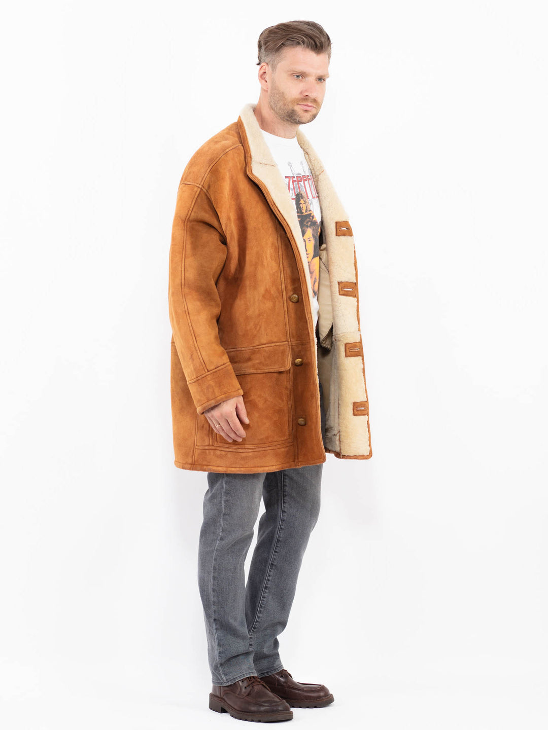 Vintage 90's Men Sheepskin Coat in BrownZ2088