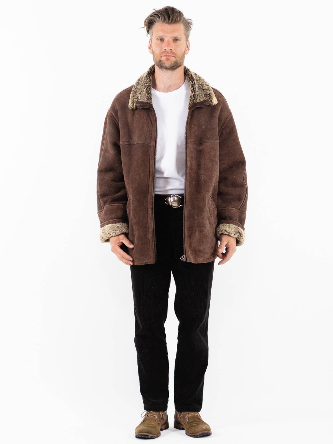 Vintage 90's Men Sheepskin Coat in BrownZ1866
