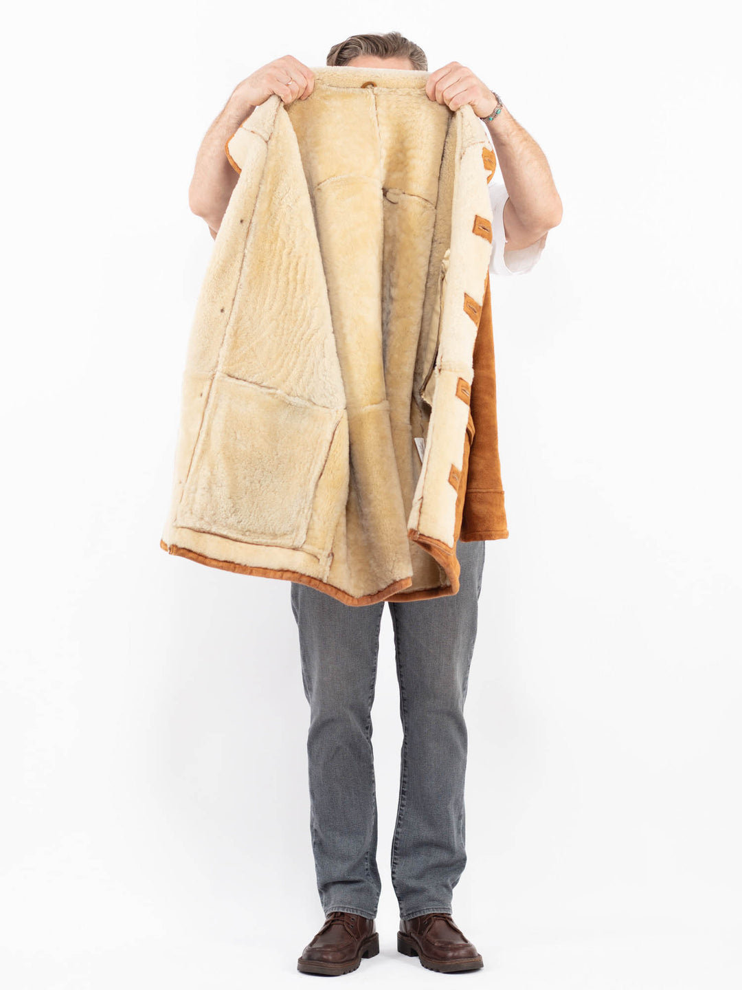 Vintage 90's Men Sheepskin Coat in BrownZ2088