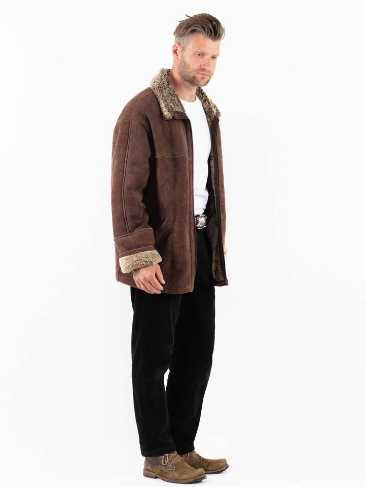 Vintage 90's Men Sheepskin Coat in BrownZ1866