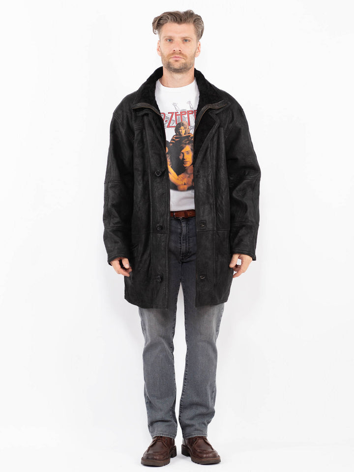 Vintage 90's Men Sheepskin Coat in BlackZ2090