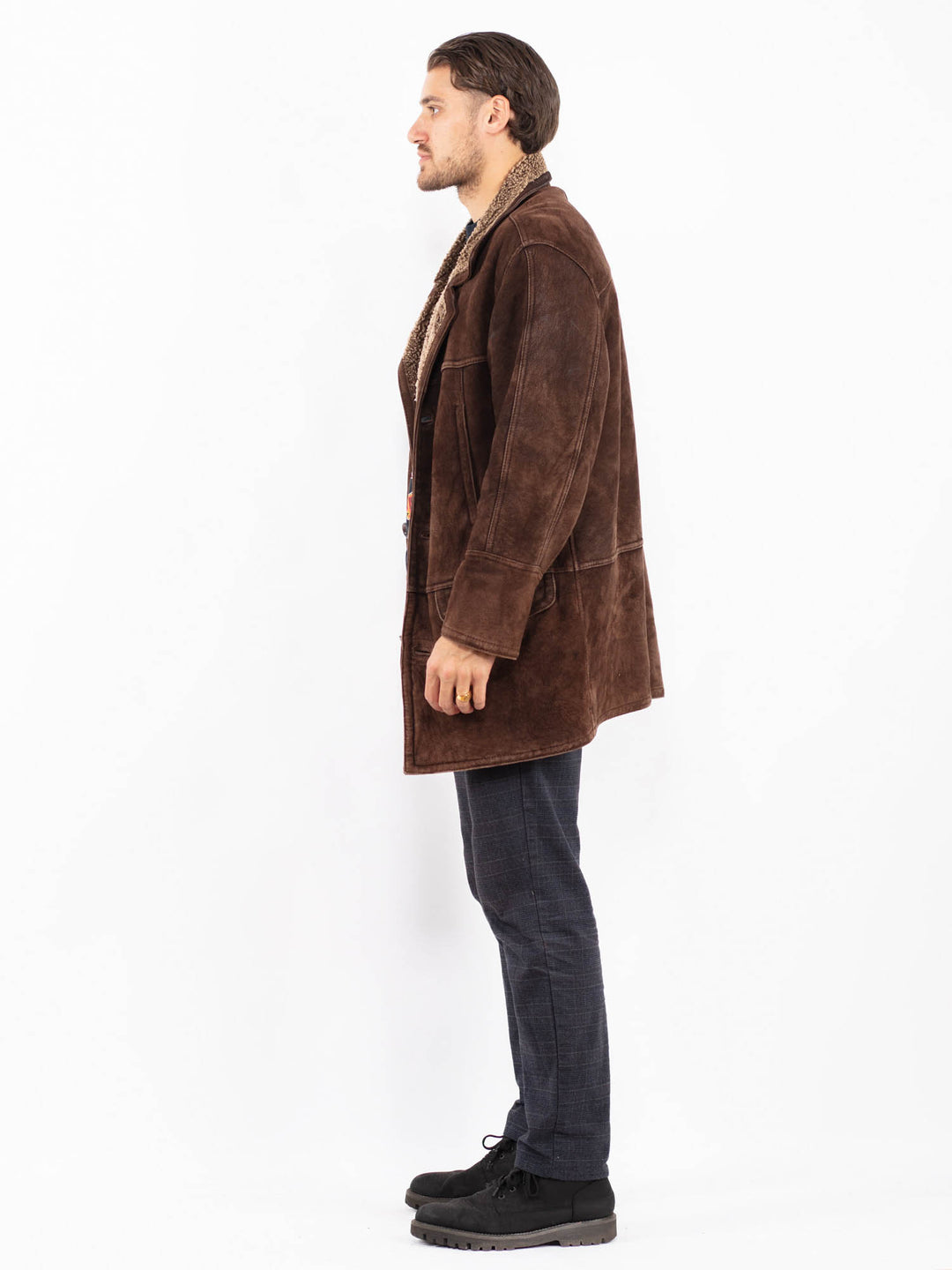 Vintage 90's Men Sheepskin Shearling Coat in BrownZ2406