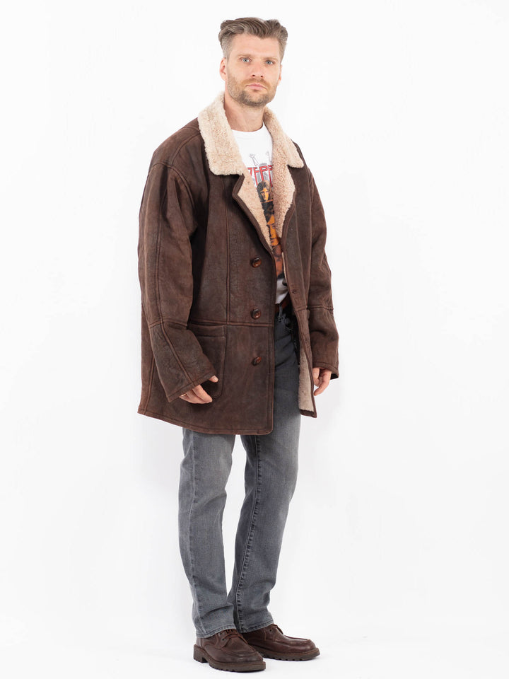 Vintage 90's Men Sheepskin Coat in BrownZ2093