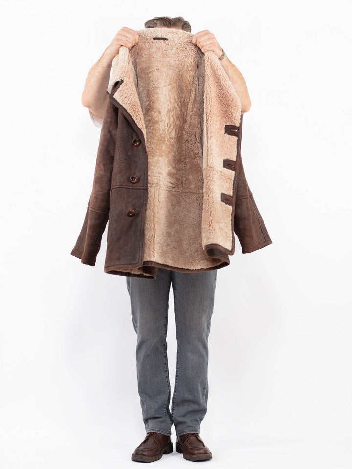 Vintage 90's Men Sheepskin Coat in BrownZ2093