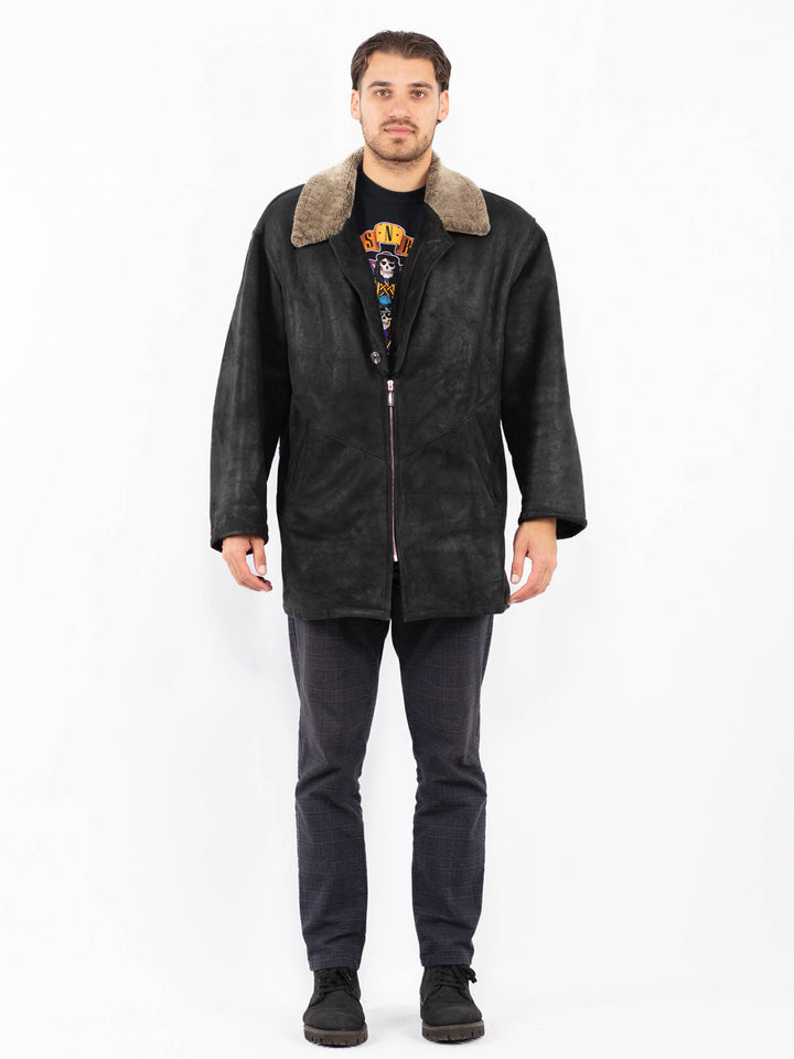 Vintage 90's Men Sheepskin Coat in BlackZ2410