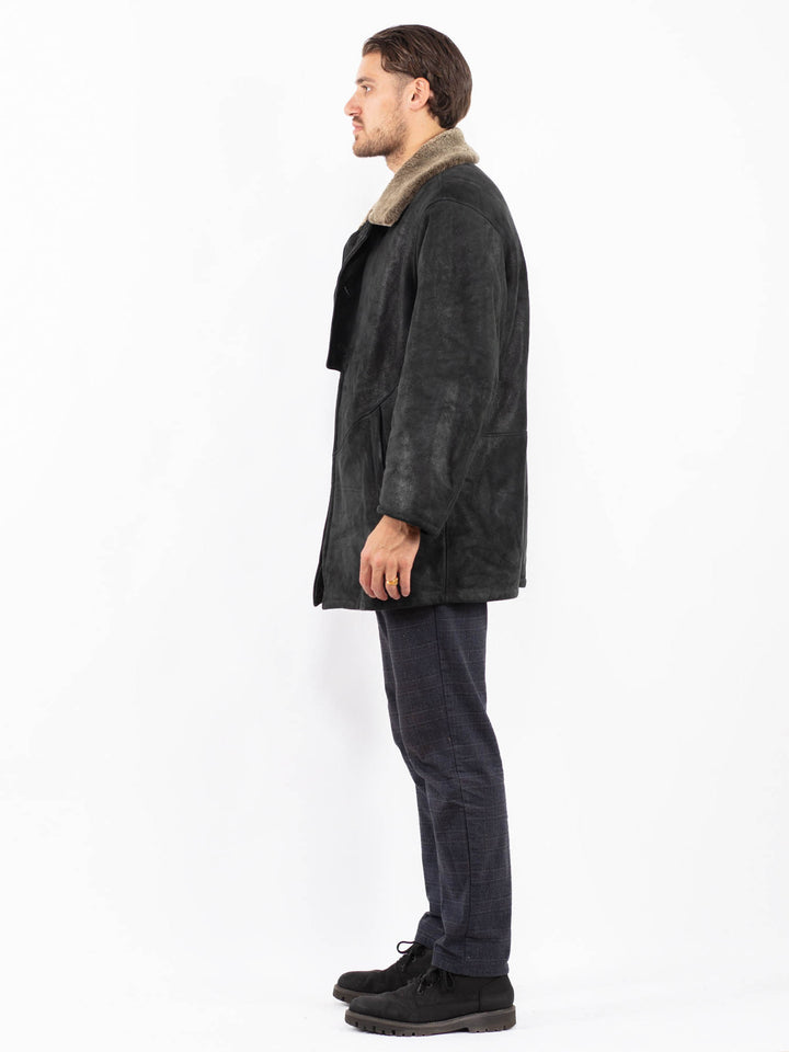 Vintage 90's Men Sheepskin Coat in BlackZ2410