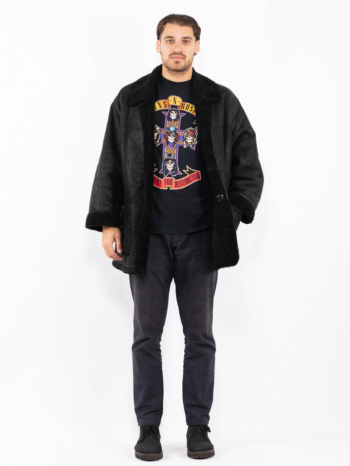 Vintage 90's Men Sheepskin Coat in BlackZ2411