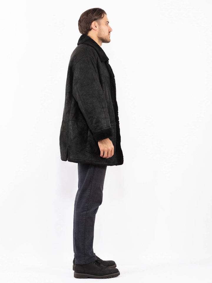 Vintage 90's Men Sheepskin Coat in BlackZ2411