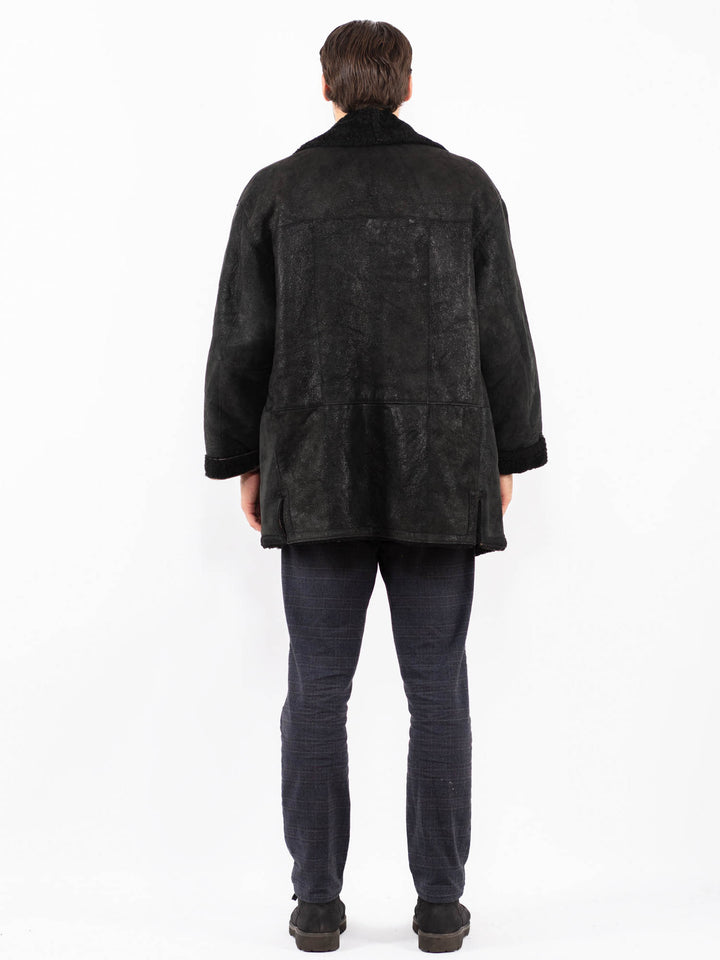 Vintage 90's Men Sheepskin Coat in BlackZ2411