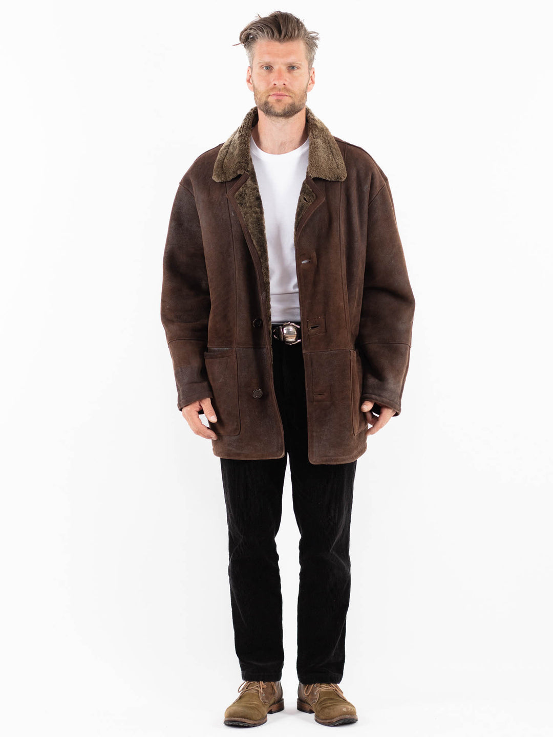 Vintage 90's Men Sheepskin Coat in BrownZ1874