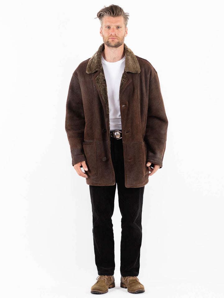 Vintage 90's Men Sheepskin Coat in BrownZ1874
