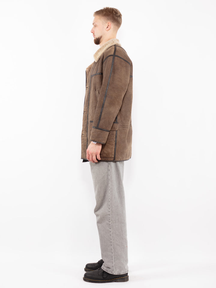 Vintage 90's Men Sheepskin Coat in Brown