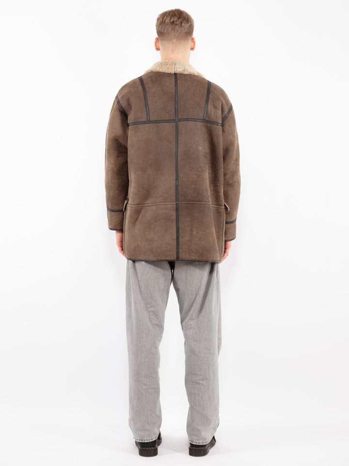 Vintage 90's Men Sheepskin Coat in Brown