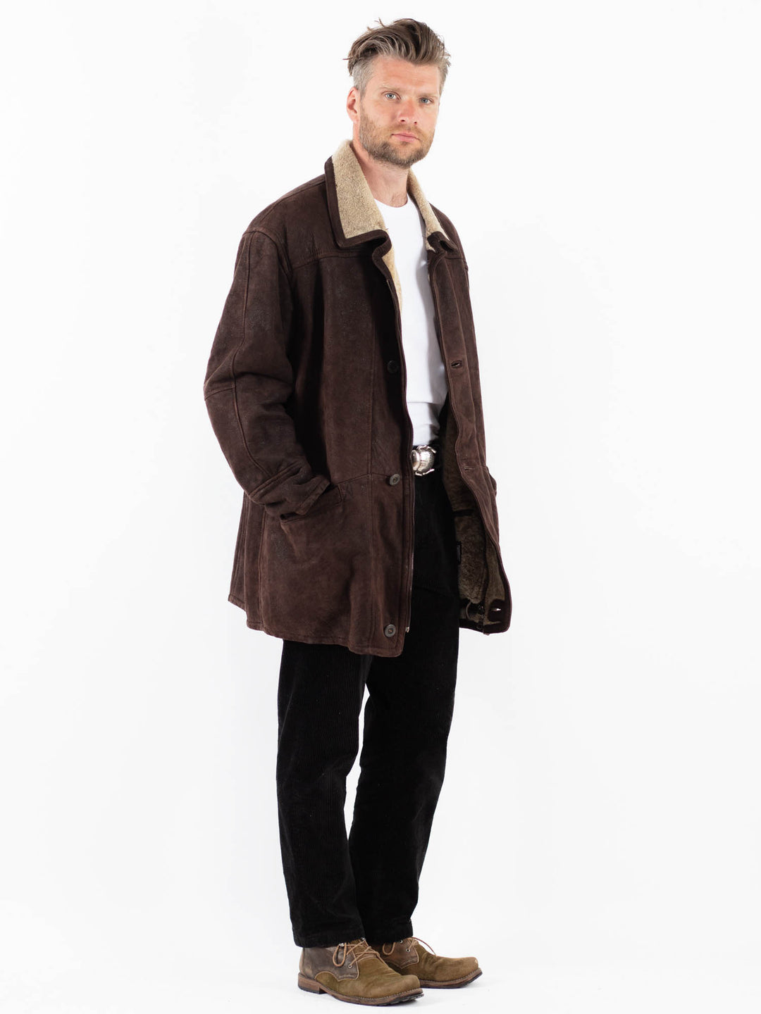 Vintage 90's Men Sheepskin Coat in BrownZ1875