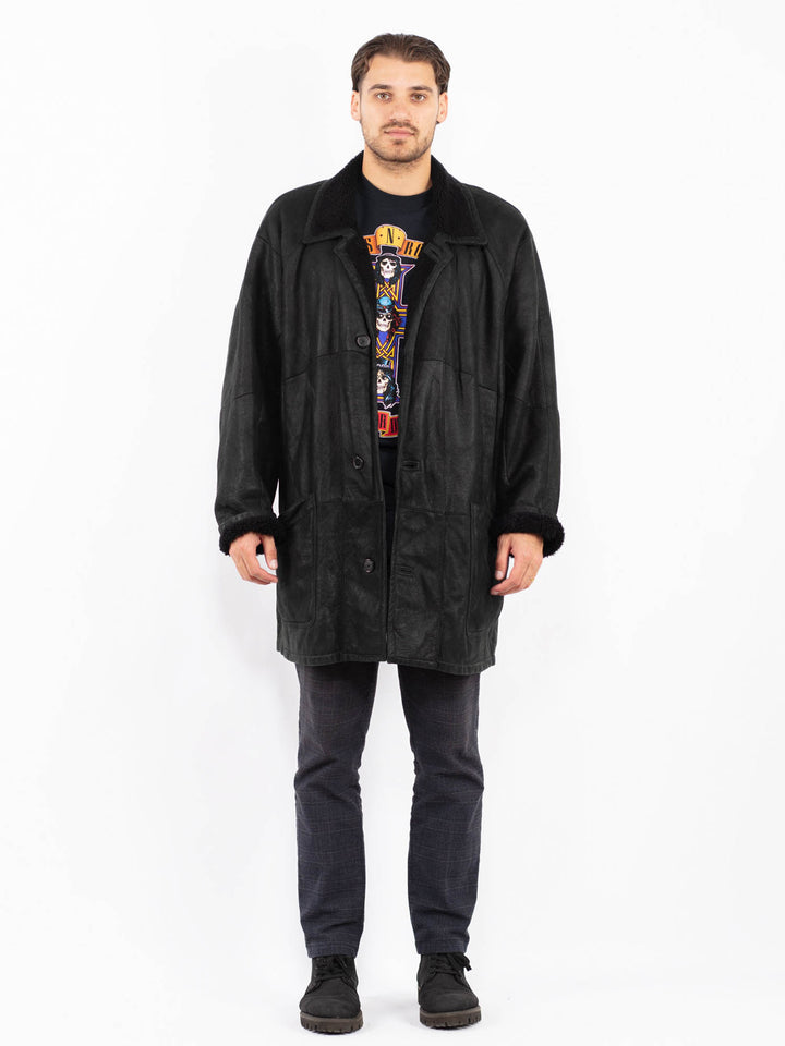 Vintage 90's Men Sheepskin Coat in BlackZ2414