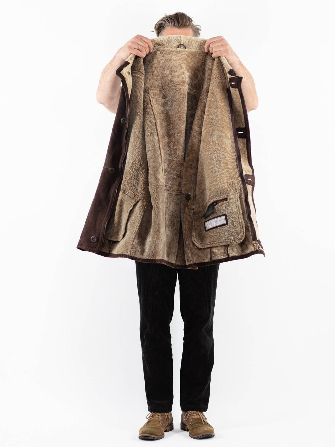 Vintage 90's Men Sheepskin Coat in BrownZ1875