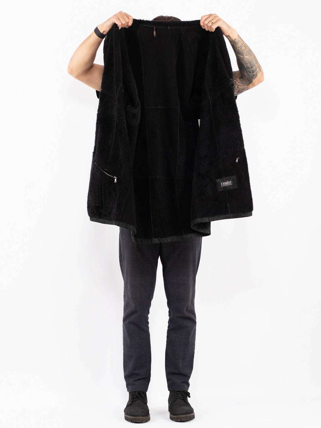 Vintage 90's Men Sheepskin Coat in BlackZ2414