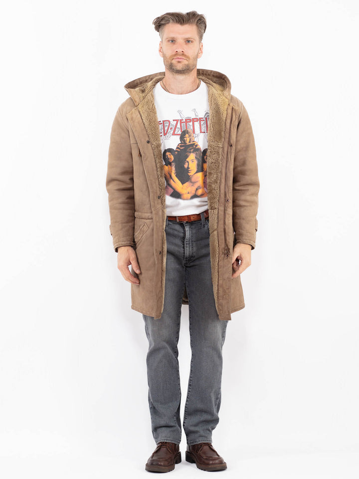 Vintage 90's Men Sheepskin Coat in BeigeZ2101