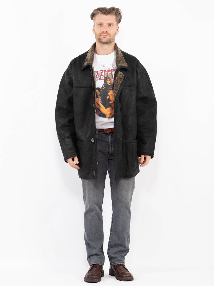 Vintage 90's Men Sheepskin Coat in BlackZ2105
