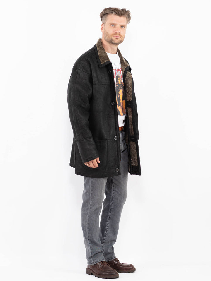 Vintage 90's Men Sheepskin Coat in BlackZ2105