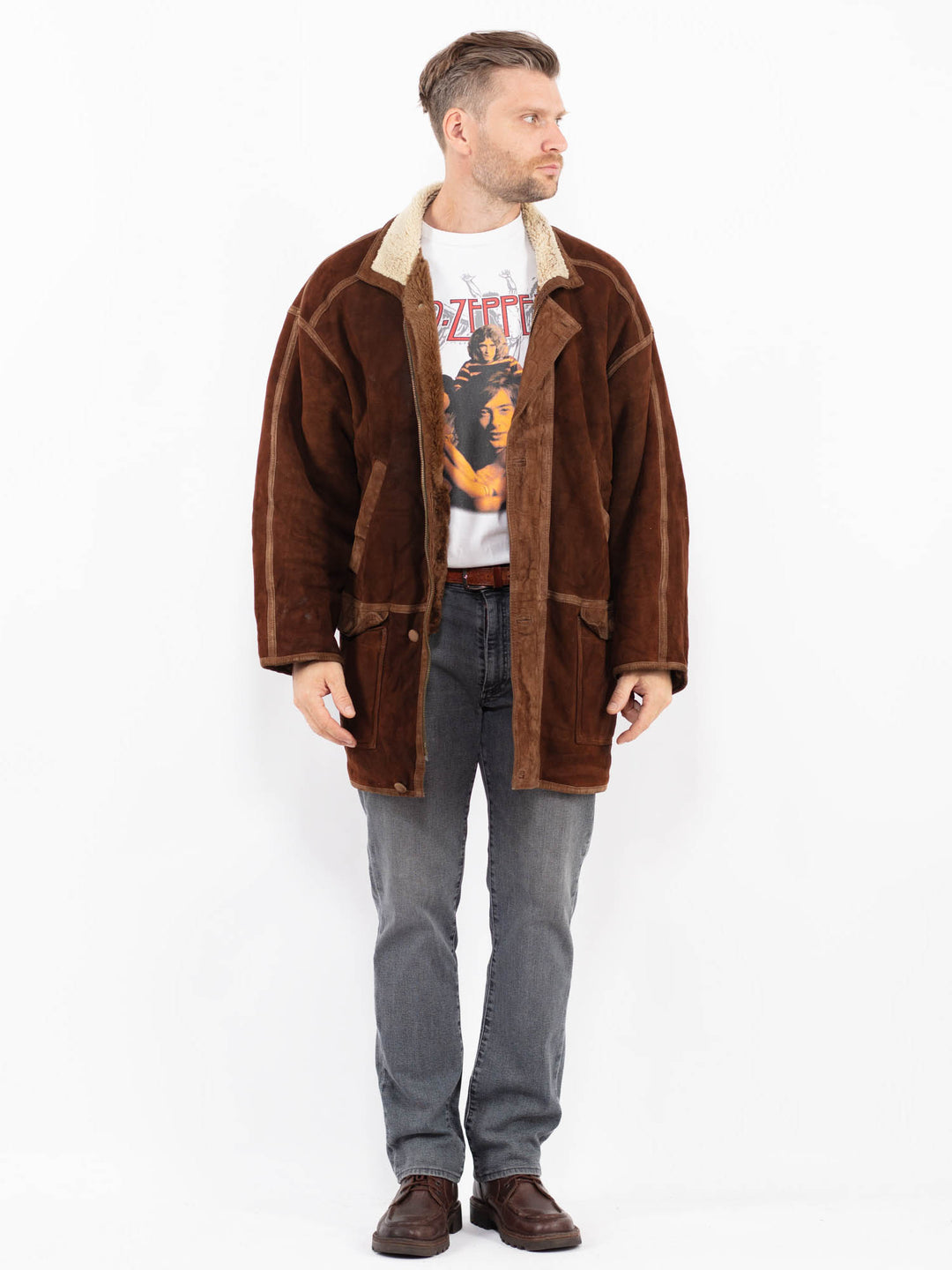 Vintage 90's Men Sheepskin Coat in BrownZ2113