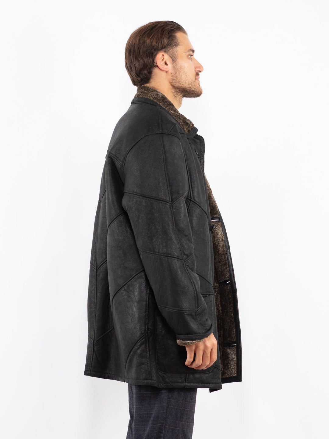Vintage 90's Men Sheepskin Coat in BlackZ2238