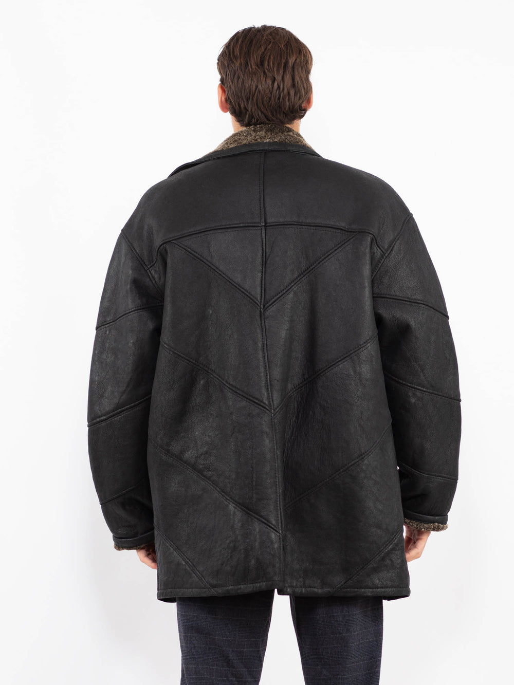 Vintage 90's Men Sheepskin Coat in BlackZ2238