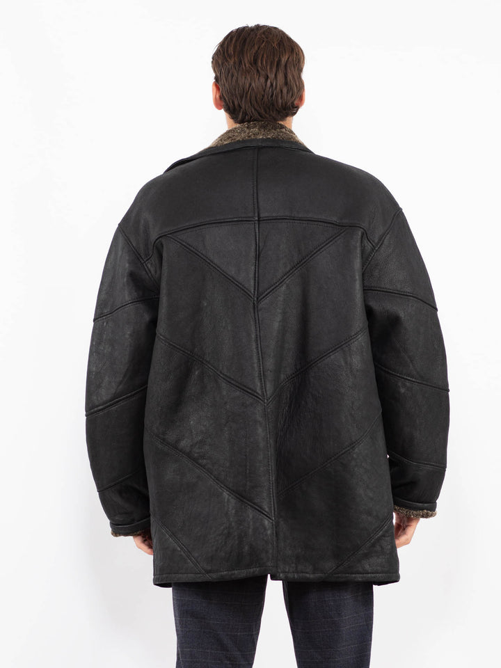 Vintage 90's Men Sheepskin Coat in BlackZ2238