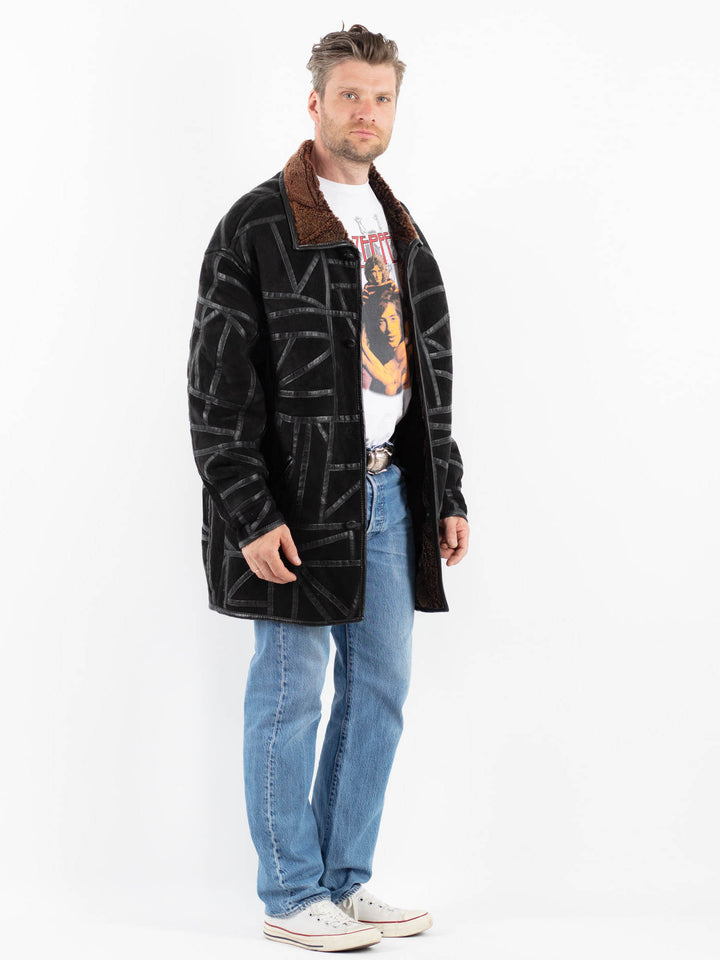Vintage 90's Men Sheepskin Coat in BlackZ1776