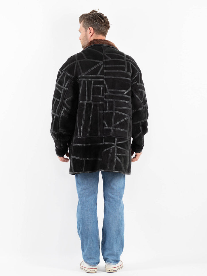 Vintage 90's Men Sheepskin Coat in BlackZ1776
