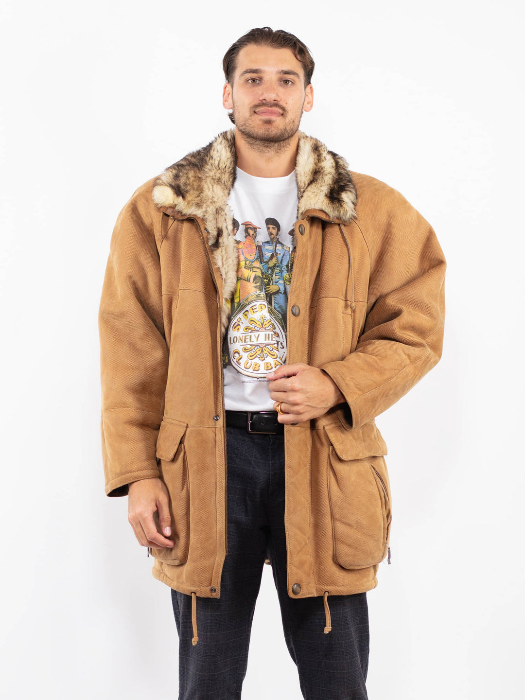 Vintage 80's Men Sheepskin Coat in BeigeZ2241