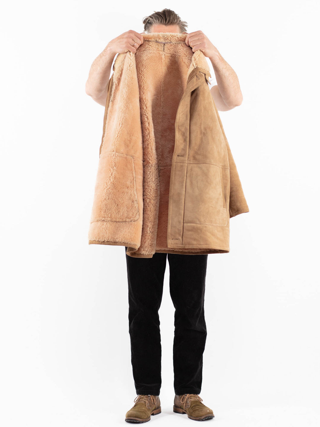 Vintage 90's Men Sheepskin Coat in BeigeZ1904