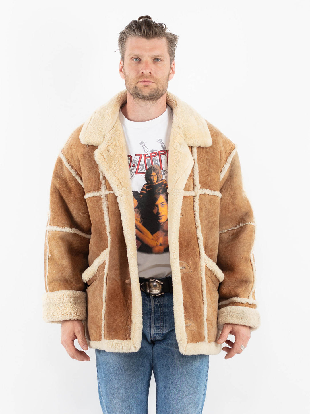 Vintage 90's Men Sheepskin Coat in BeigeZ1782