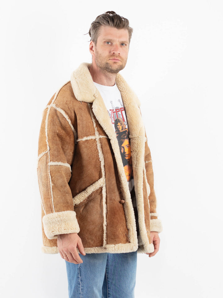Vintage 90's Men Sheepskin Coat in BeigeZ1782