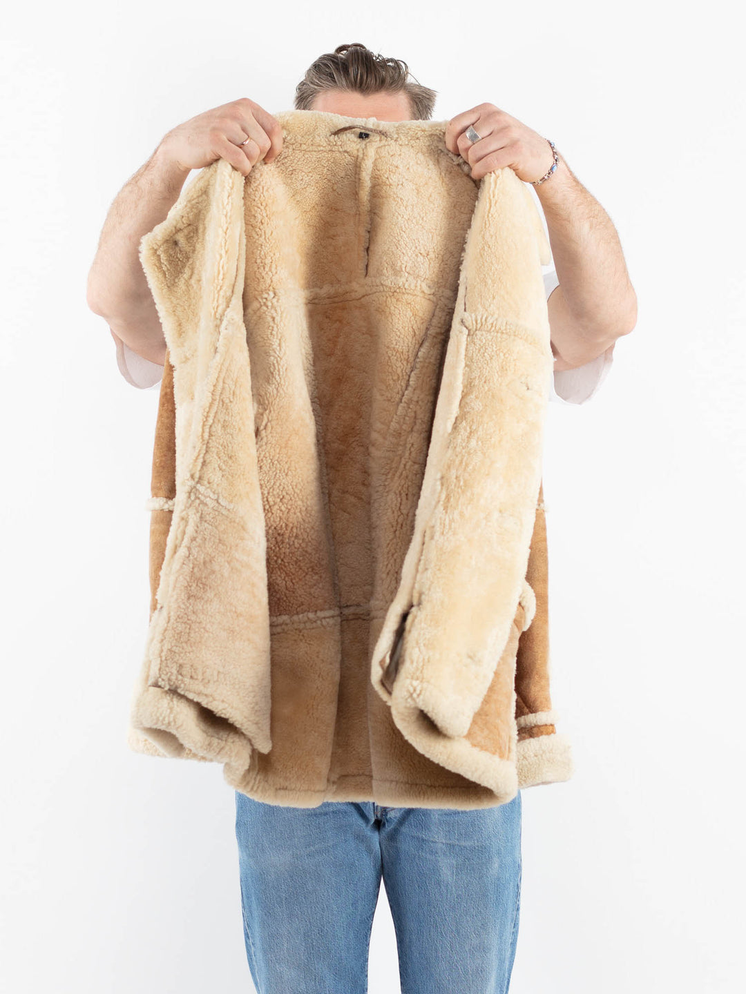Vintage 90's Men Sheepskin Coat in BeigeZ1782