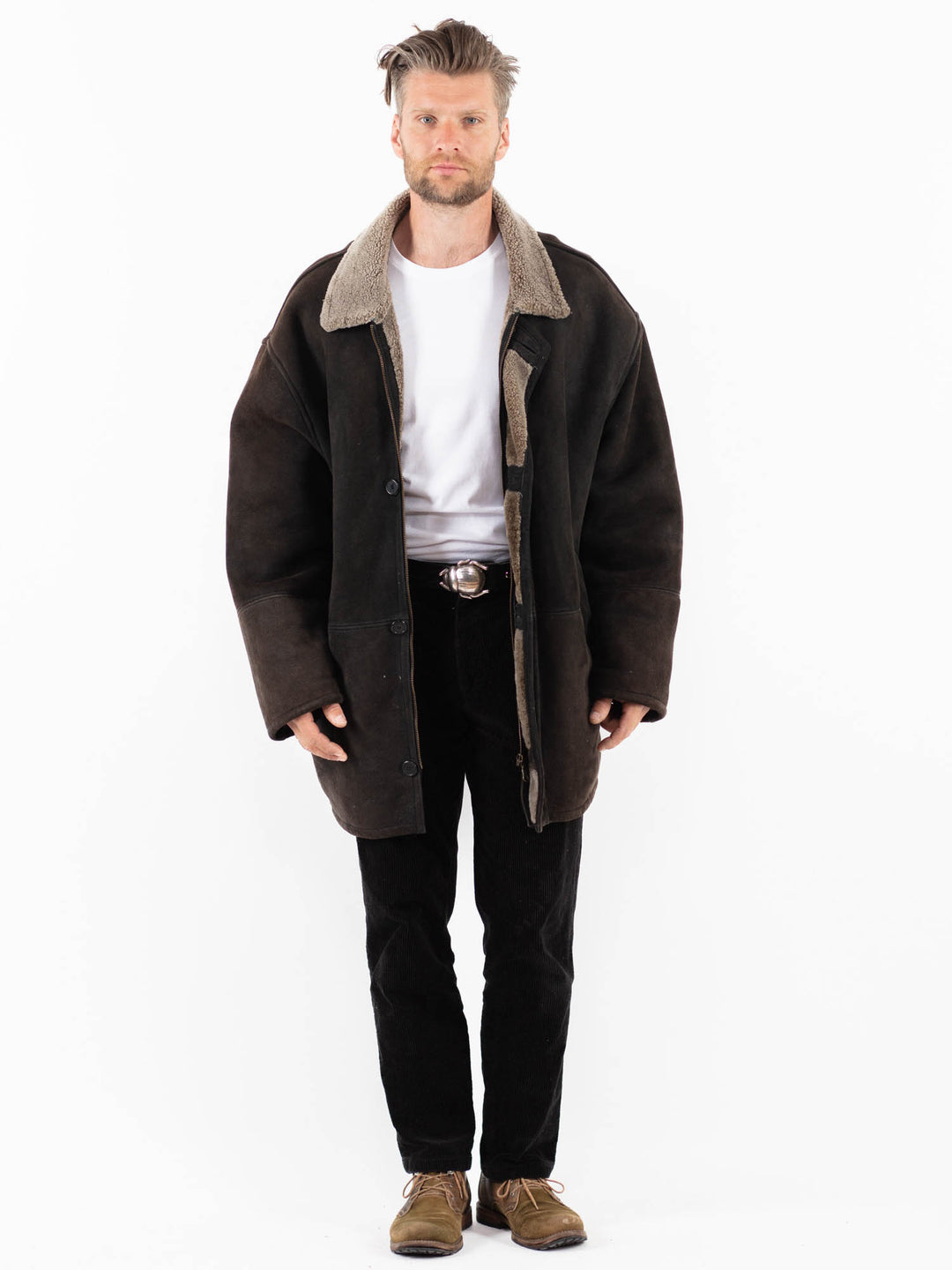 Vintage 90's Men Sheepskin Coat in BlackZ1906