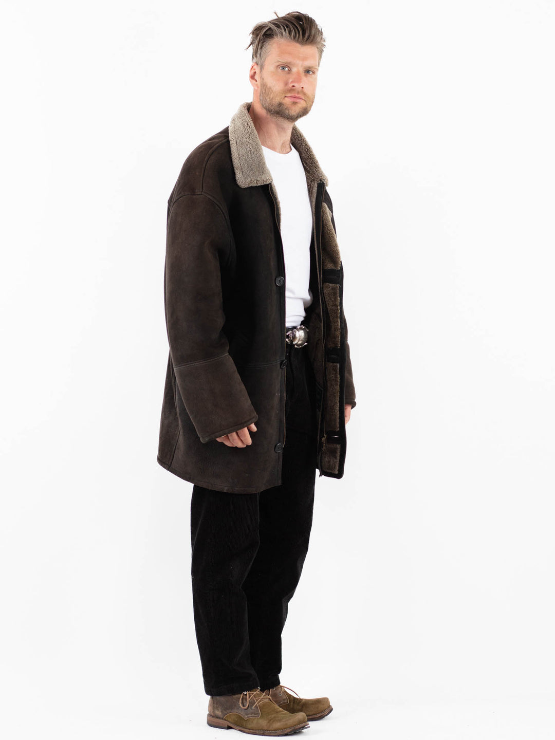 Vintage 90's Men Sheepskin Coat in BlackZ1906