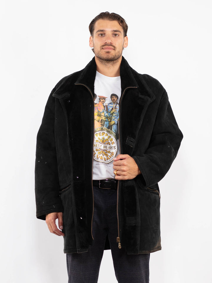 Vintage 90's Men Sheepskin Coat in BlackZ2247