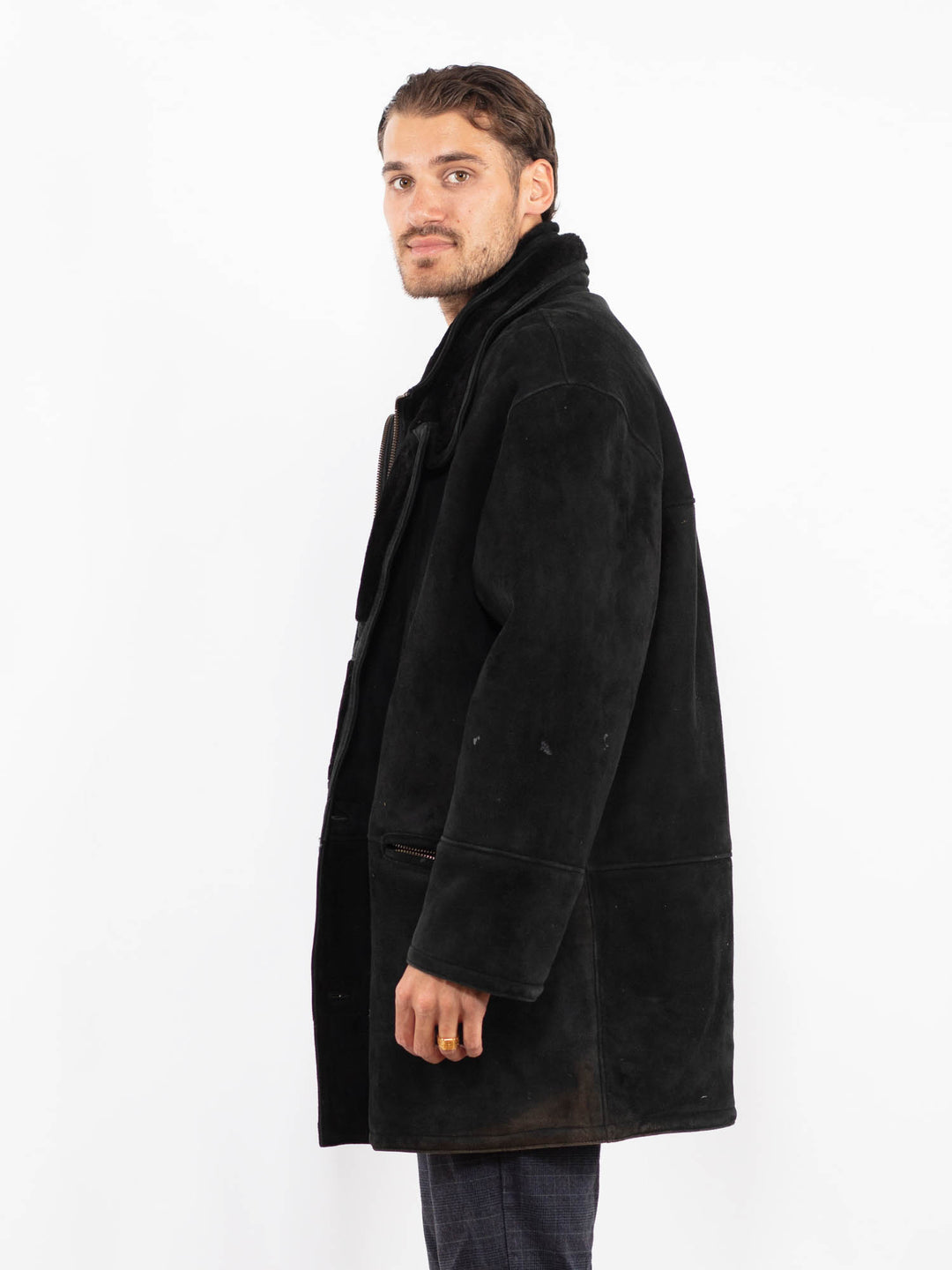 Vintage 90's Men Sheepskin Coat in BlackZ2247