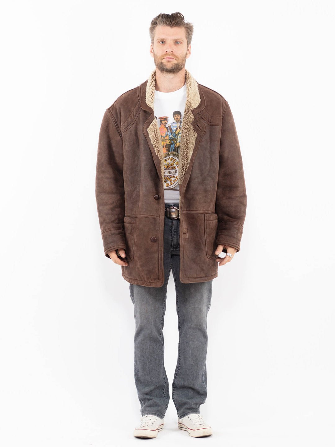 Vintage 90's Men Sheepskin Shearling in BrownZ2008