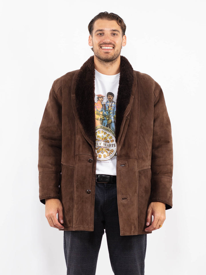 Vintage 90's Men Sheepskin Coat in BrownZ2249