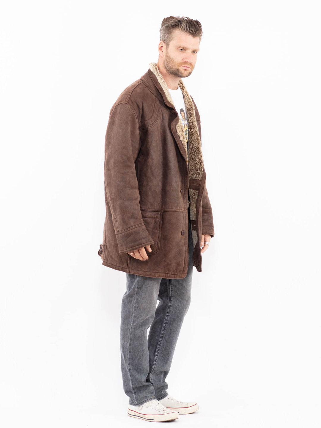 Vintage 90's Men Sheepskin Shearling in BrownZ2008