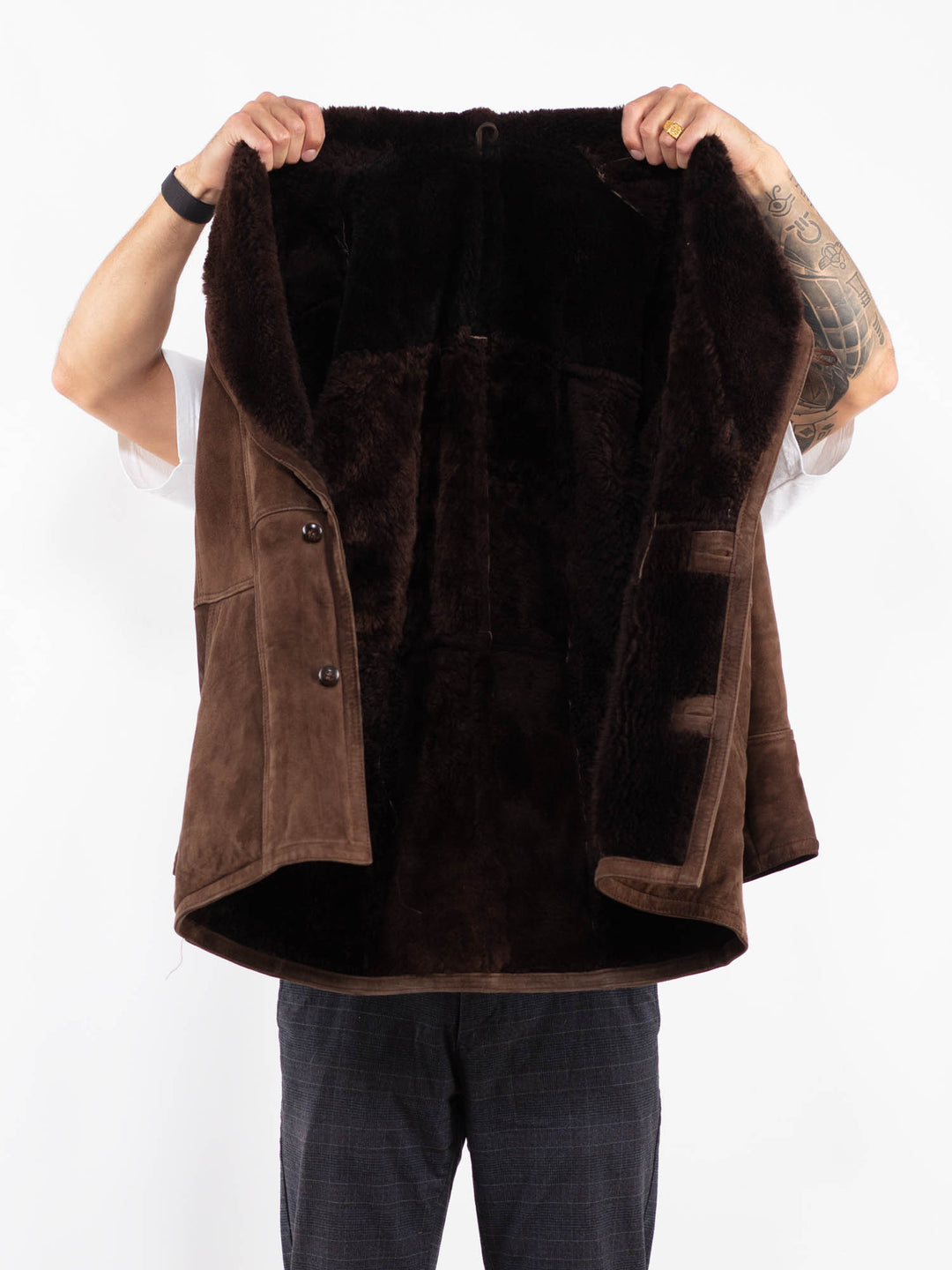 Vintage 90's Men Sheepskin Coat in BrownZ2249