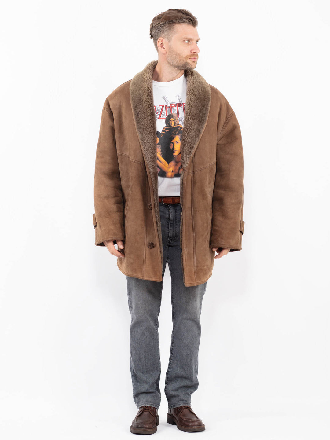 Vintage 90's Men Sheepskin Shearling in BrownZ2140