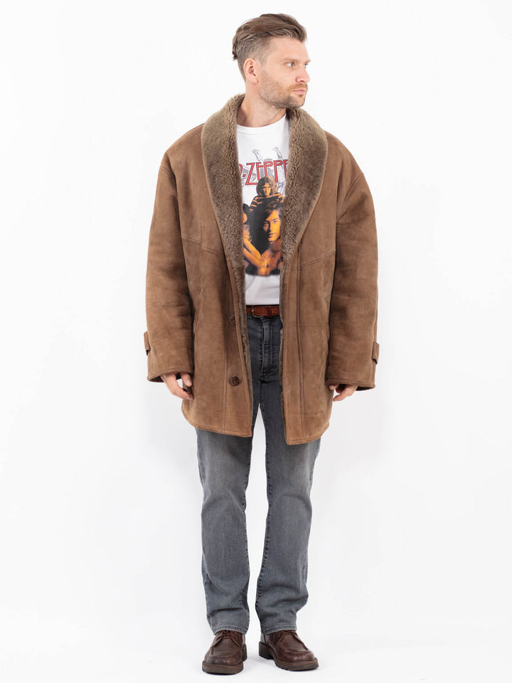 Vintage 90's Men Sheepskin Shearling in BrownZ2140